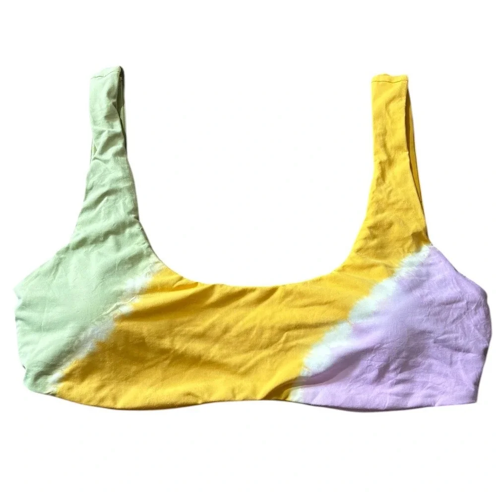 L*Space Women's Tie Dye Scoop‎ Neck Bikini Top Multicolor Pastel XLarge NWOT